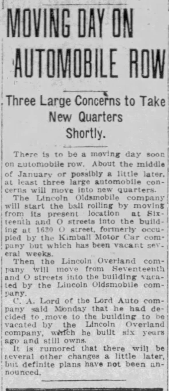 Lincoln Overland moves to Strode building